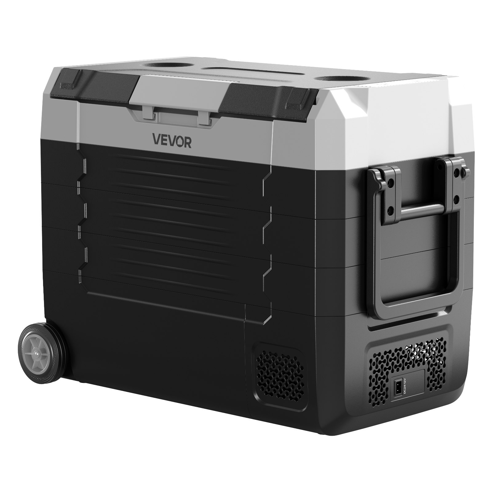 Lodówka samochodowa VEVOR Compressor 12/24 V DC 100–240 V AC, lodówka samochodowa 45 l ze sterowaniem za pomocą aplikacji, kółkami i 2 strefami temperaturowymi (od -20°C do 20°C), przenośna lodówka do kamperów, łodzi, na kemping i wędkowanie