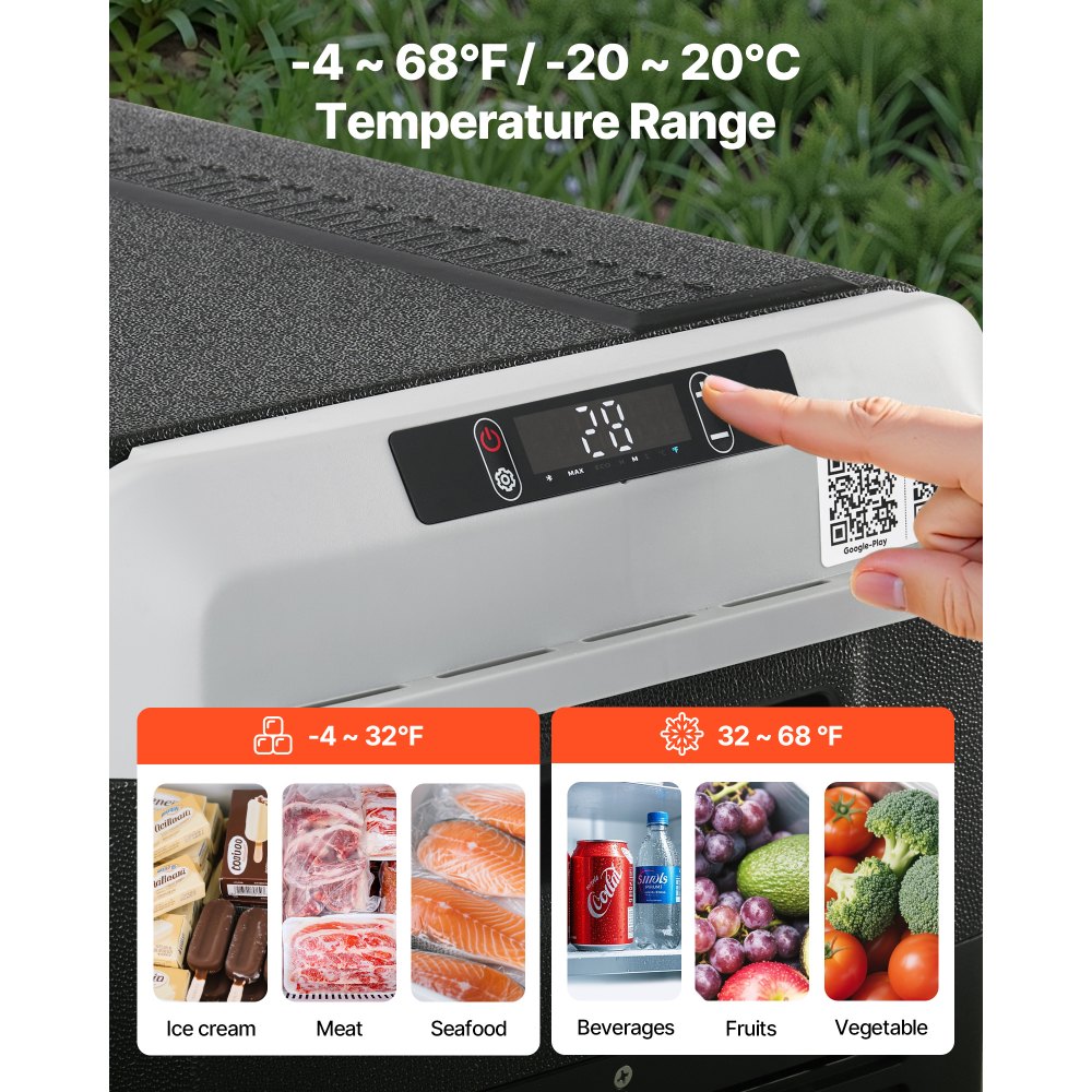 VEVOR 12 Volt Car Refrigerator, 60L Car Fridge, Portable Electric Cooler with Wheels and Handle, -20℃ to 20℃, 12/24V DC and 100- 240V AC Compressor Freezer for Outdoor, Camping, Travel, RV