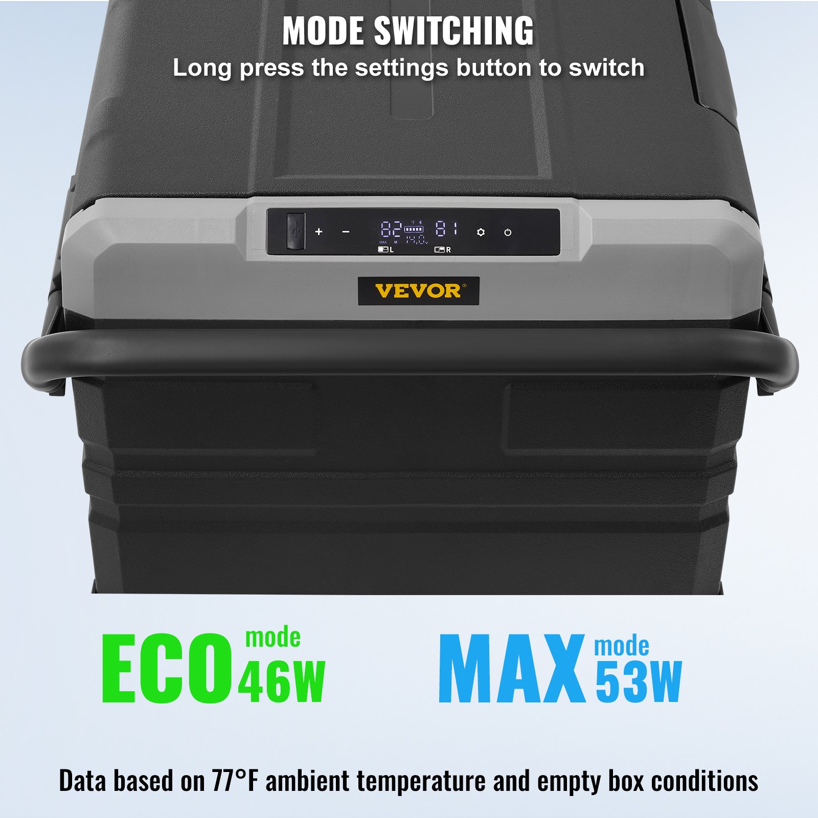 Lodówka samochodowa VEVOR, 12 V, przenośna zamrażarka dwustrefowa o pojemności 95 l z kółkami i uchwytem, ​​od -20°C do 20°C, 12/24 V DC i 100-240 V AC, chłodziarka kompresorowa do użytku na kempingu