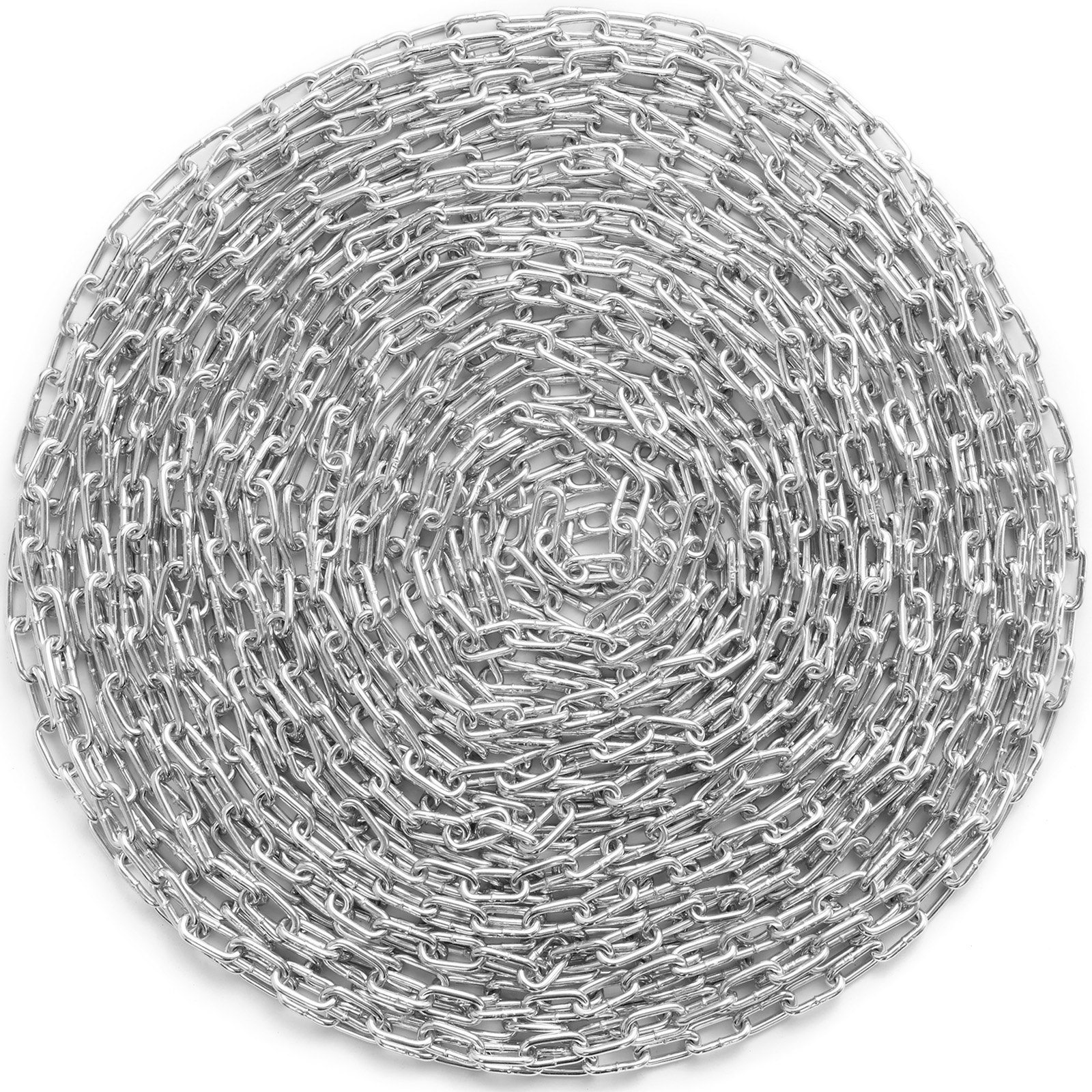 Łańcuch ze stali nierdzewnej VEVOR, 5,1 mm x 30,48 m, obciążenie robocze 500 kg, metalowy łańcuch z dwoma szybkimi ogniwami, ocynkowany łańcuch ogniwowy ze stali węglowej do holowania, wieszania, kempingowania, holowania zwierząt