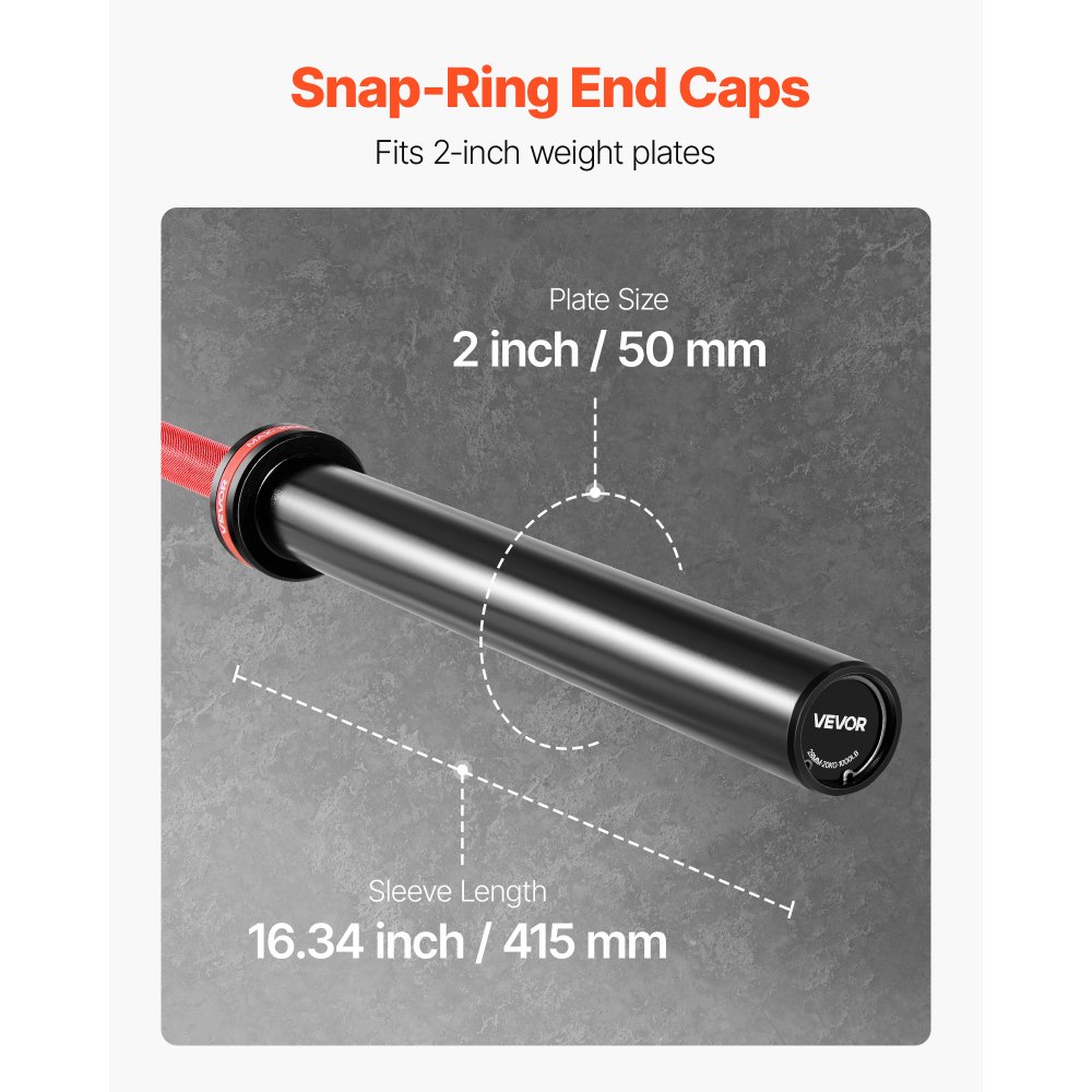 VEVOR 220cm Barbell Bar, Fit 2-Inch Weight Plates, Barbell Bar with Knurled Grip for Strength Training, Weightlifting, Squat, Deadlift, Bench Press, Curl, Overhead Press, 1000lbs/453kg Capacity