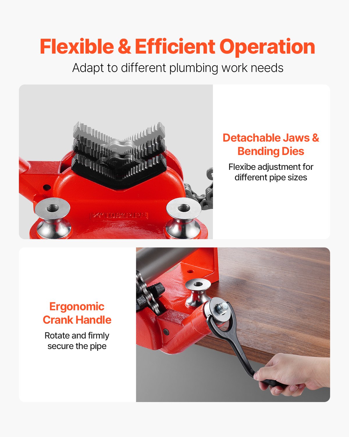 Imadło łańcuchowe do rur VEVOR, zakres rur 12,7–203,2 mm, wytrzymały łańcuch o długości 880 mm i żeliwna podstawa, zacisk rurowy klasy przemysłowej do prac hydraulicznych, napraw samochodowych i obróbki metali