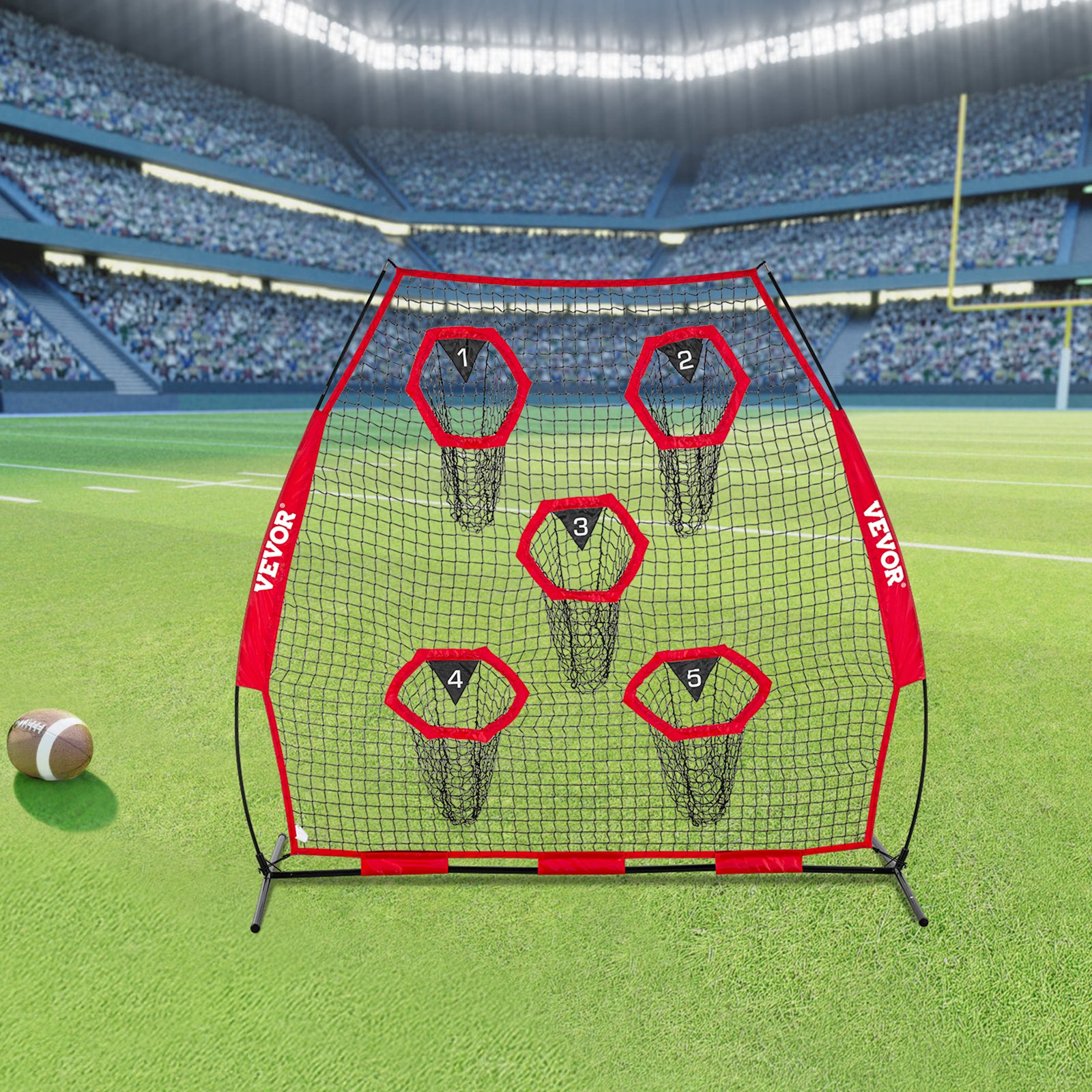 VEVOR 2133.6 x 2133.6mm Football Trainer Throwing Net, Training Throwing Target Practice Net with 5 Target Pockets, Knotless Net Includes Straps and Portable Carry Case, Improve QB Throwing Accuracy