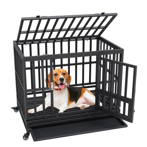 Klatka dla psa VEVOR 95×65×81cm budka dla psa wykonana z rury ze stali nierdzewnej ocynkowanej z malowaniem elektrostatycznym klatka dla psa z 3 drzwiami i wyjmowaną tacką ociekową skrzynia transportowa dla psa klatka transportowa