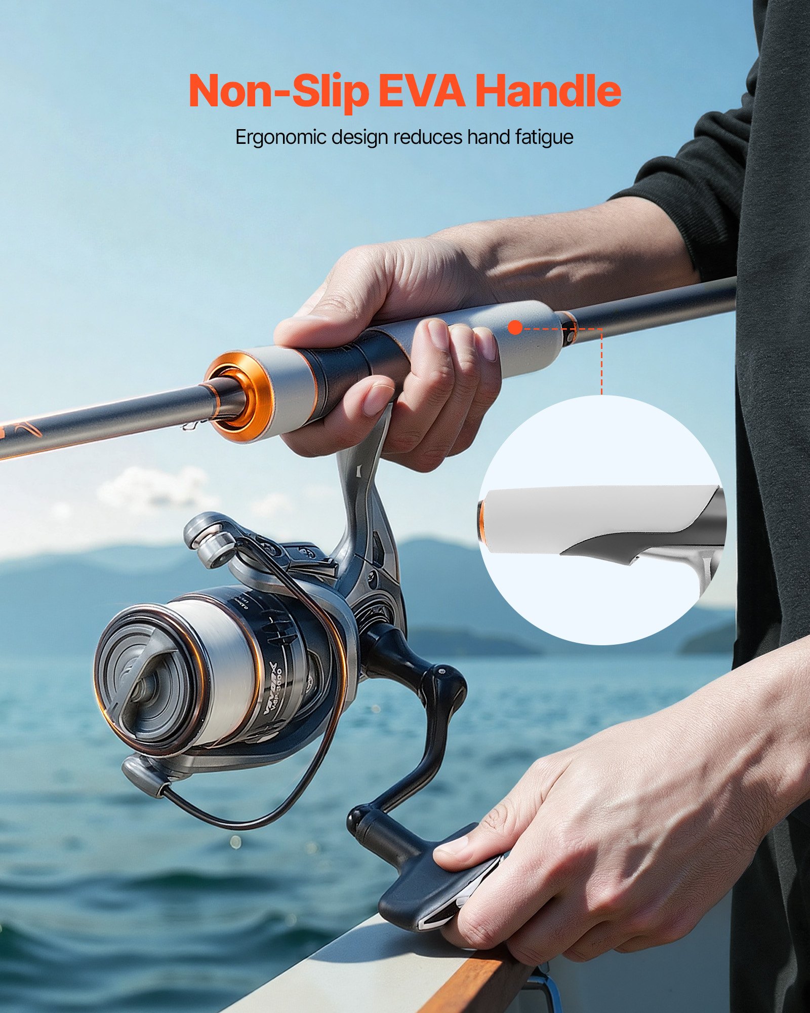 VEVOR Rod and Fishing Reel Combo, IM6 Carbon Fiber Spinning Rod and Reel Combo, Bass Fishing Pole with 2m Two-Piece Rods, 7+1 Ball Bearings, EVA Handle, Stainless Steel Guides with Ceramic Rings