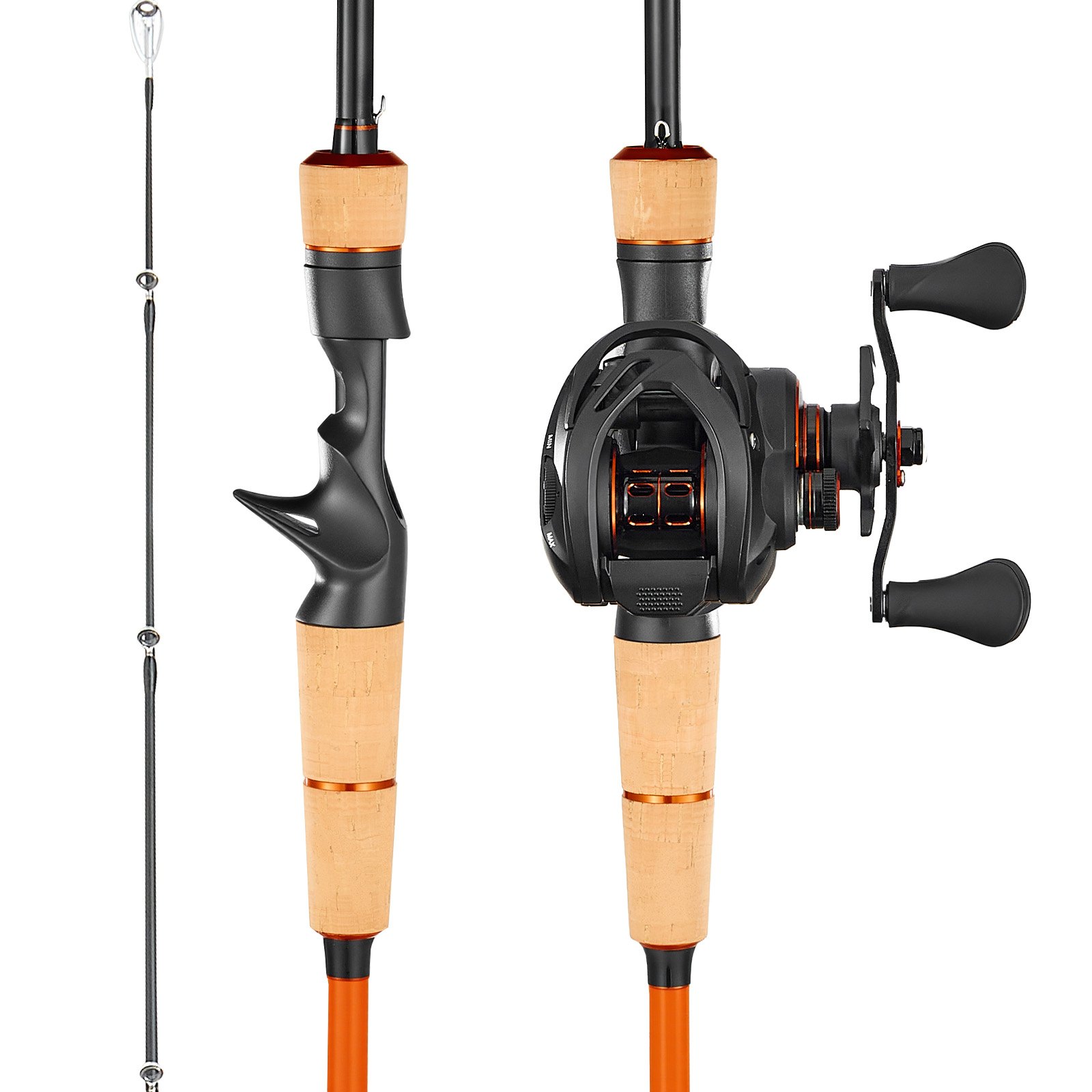 VEVOR Rod and Fishing Reel Combo, IM7 Carbon Fiber Baitcasting Rod and Reel Combo, Bass Fishing Pole with 6+1 BB System, 7.0:1 Gear Ratio, Cork Handle, Stainless Steel Guides with Ceramic Rings