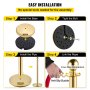 VEVOR Crowd Control Posts (Golden) (4 pcs) with 3 Red Velvet Ropes (1.5 m long), Stainless Steel & Zinc Alloy Barrier Posts for Exhibitions and Shopping Centers