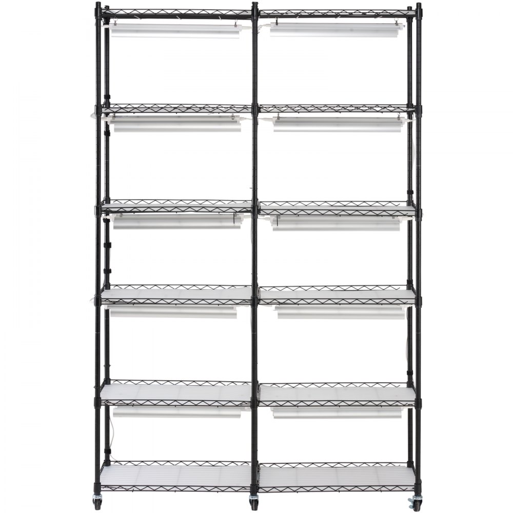 Stojak na rośliny VEVOR z lampą do uprawy roślin, 6-poziomowa półka na lampy do uprawy roślin w pomieszczeniach 200 W, pełne spektrum światła, metalowy stojak na rośliny z timerem, półka do uprawy roślin ogrodowych, 90 x 35 x 150 cm
