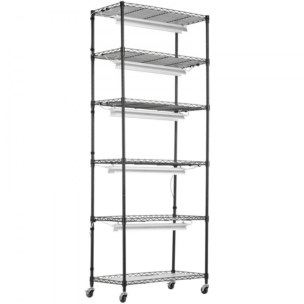 Stojak na rośliny VEVOR z lampą do uprawy, 6-poziomowy stojak na rośliny doniczkowe 150 W, 3 tryby widma światła, stalowy stojak na rośliny z timerem, stojak do uprawy roślin ogrodowych, 75 x 35 x 180 cm