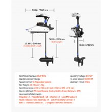 Silnik elektryczny zaburtowy VEVOR 25 kg 12 V, do łodzi trollingowych, wał 915 mm