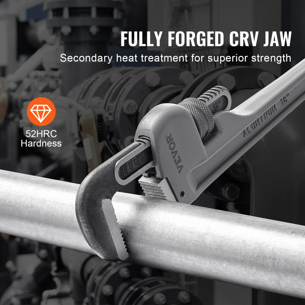 Zestaw 3 kluczy do rur VEVOR, 10" 14" 18", prosty aluminiowy klucz do rur, regulowany klucz hydrauliczny, z wytrzymałą szczęką i ergonomicznym uchwytem, ​​konstrukcja wisząca, do rur wodnych