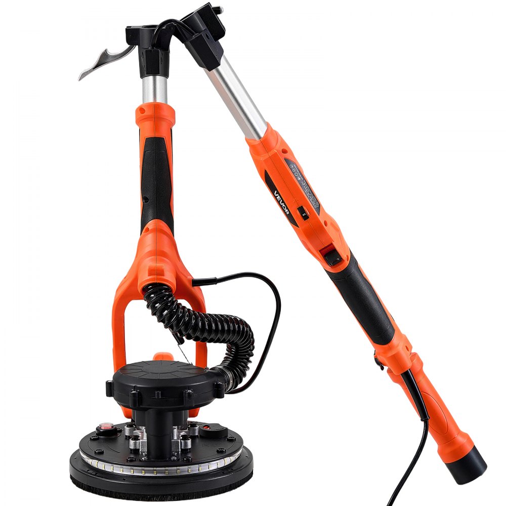 Szlifierka do płyt gipsowo-kartonowych VEVOR 1150 W, szlifierka sufitowa z tarczą szlifierską 255 mm, szlifierka o długim zasięgu z odsysaniem pyłu, prędkość 800–1700 obr./min, oświetlenie LED, wysuwana rękojeść, 15 tarcz szlifierskich