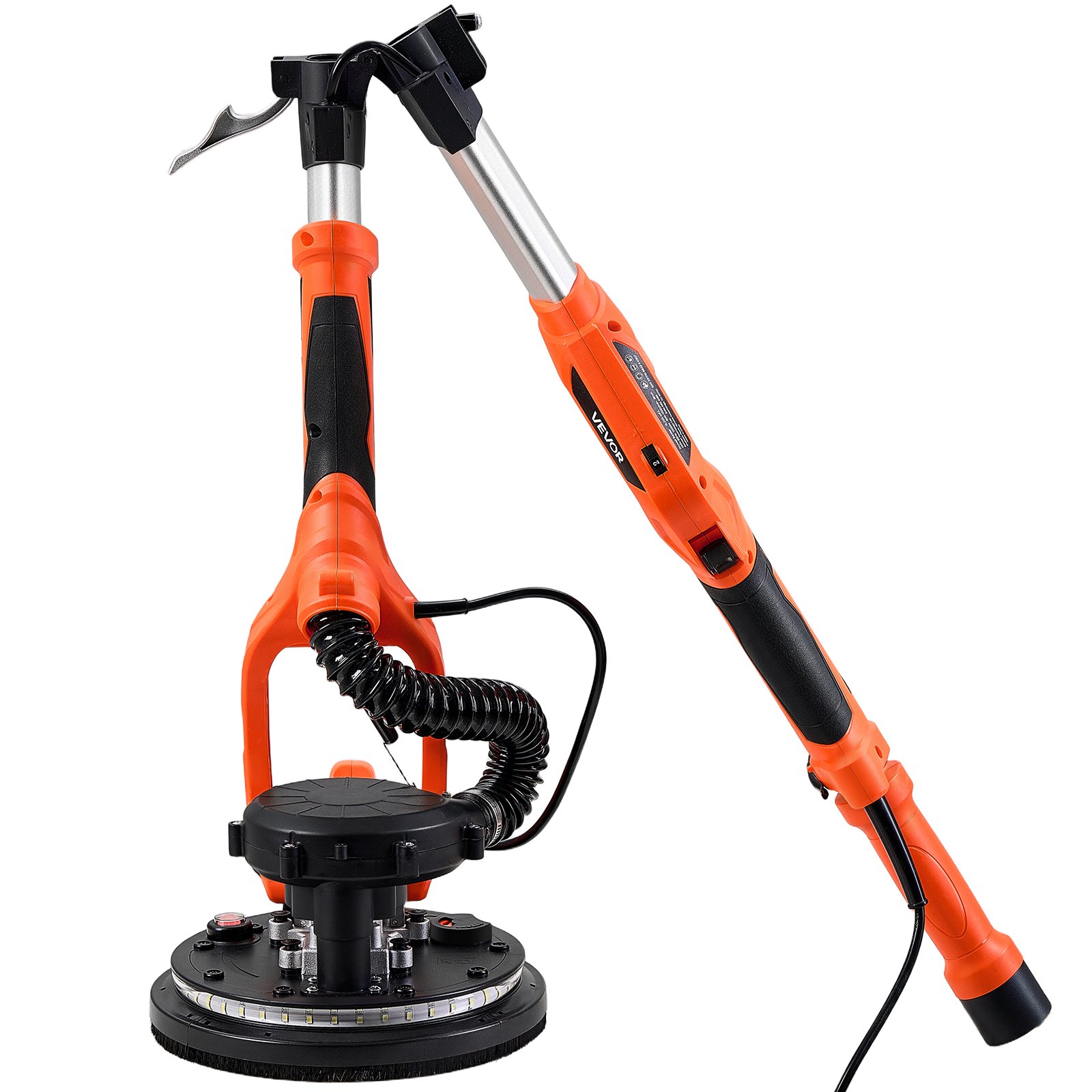 Szlifierka do płyt gipsowo-kartonowych VEVOR 1150 W, szlifierka sufitowa z tarczą szlifierską 255 mm, szlifierka o długim zasięgu z odsysaniem pyłu, prędkość 800–1700 obr./min, oświetlenie LED, wysuwana rękojeść, 15 tarcz szlifierskich