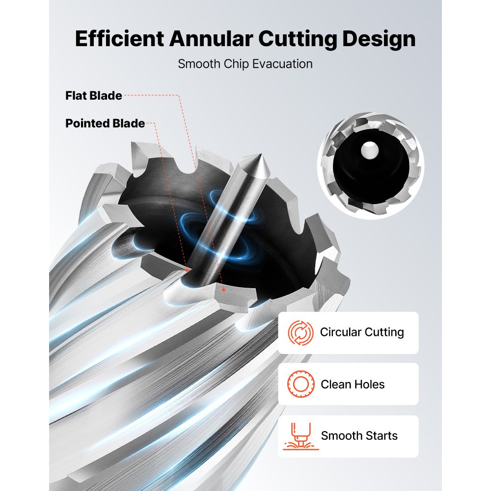 VEVOR Annular Cutter Set, 16 pcs Weldon Shank Mag Drill Bits Kit, 25.4 mm Cutting Depth, 11.11 mm to 34.92 mm Cutting Diameter, HSS, 14 Drill Bits with 2 Pilot Pins, Plastic Case, for Magnetic Drills