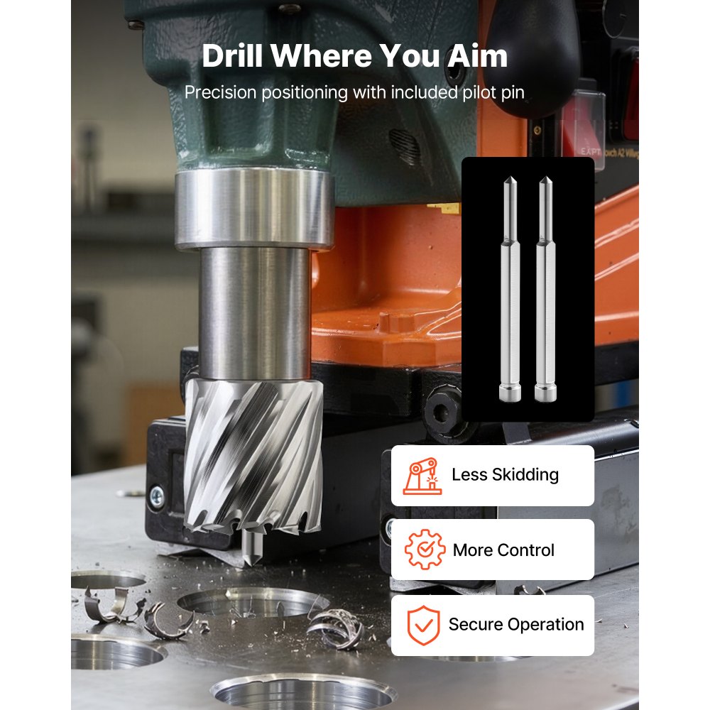 VEVOR Annular Cutter Set, 16 pcs Weldon Shank Mag Drill Bits Kit, 25.4 mm Cutting Depth, 11.11 mm to 34.92 mm Cutting Diameter, HSS, 14 Drill Bits with 2 Pilot Pins, Plastic Case, for Magnetic Drills