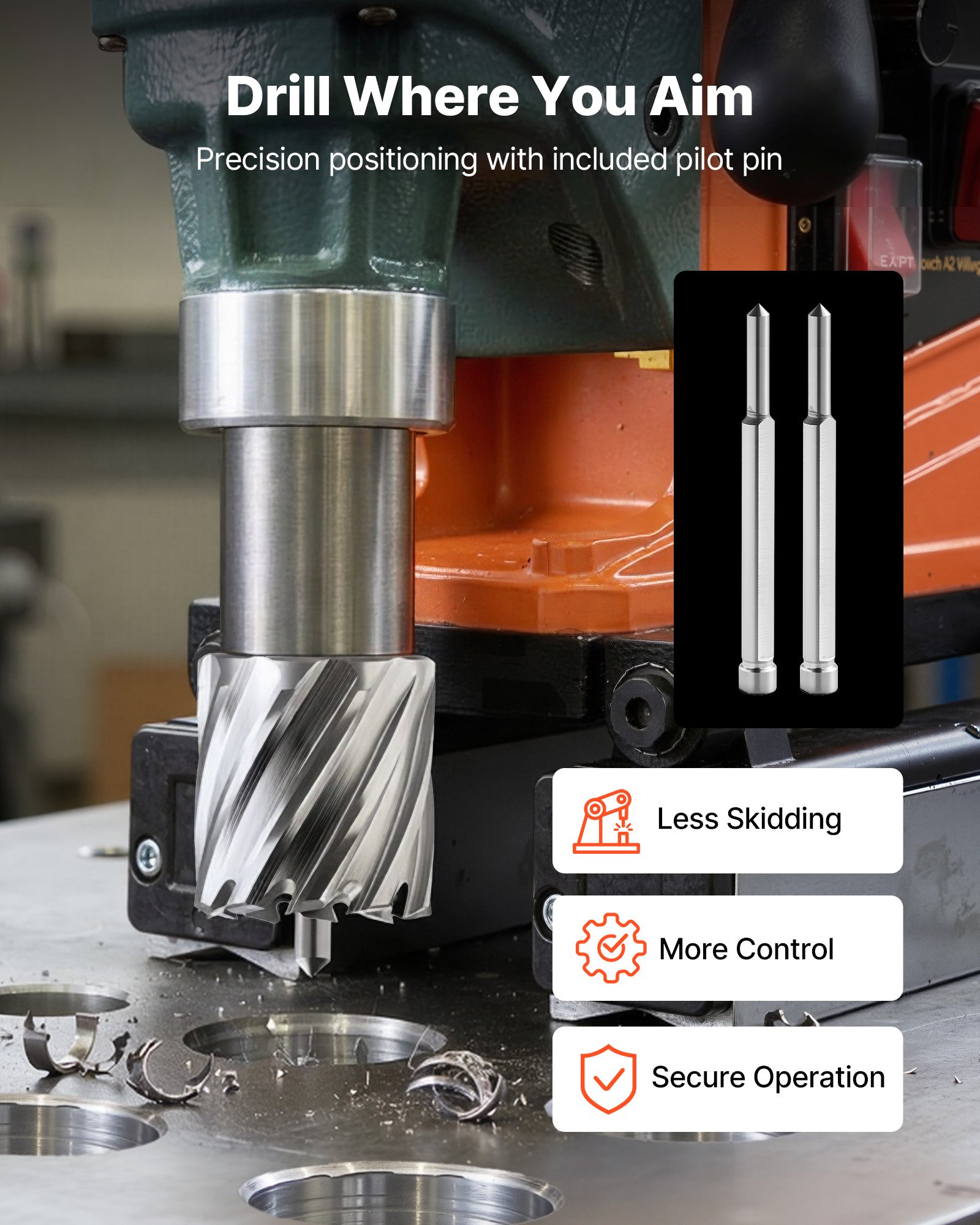 VEVOR Annular Cutter Set, 16 pcs Weldon Shank Mag Drill Bits Kit, 25.4 mm Cutting Depth, 11.11 mm to 34.92 mm Cutting Diameter, HSS, 14 Drill Bits with 2 Pilot Pins, Plastic Case, for Magnetic Drills