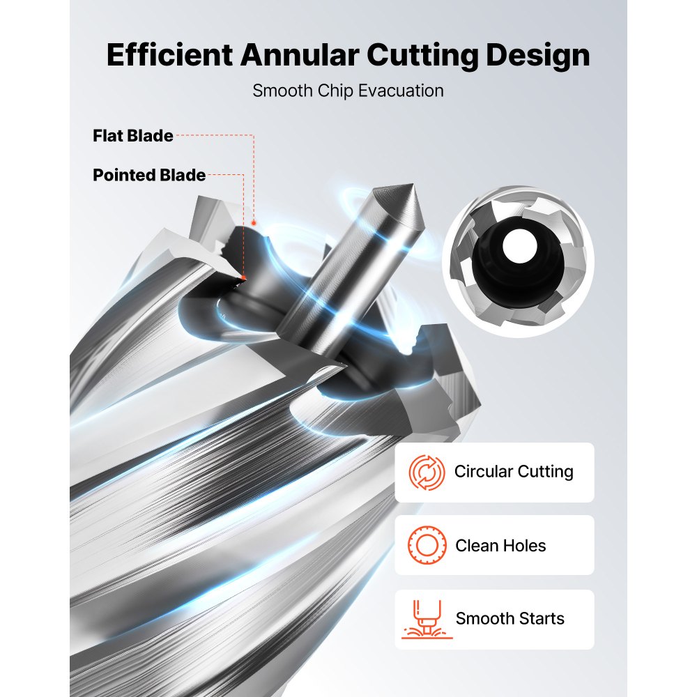 VEVOR Annular Cutter Set, 4 pcs Weldon Shank Mag Drill Bits Kit, 25.4 mm Cutting Depth, 25.4 mm Cutting Diameter, HSS, 2 Drill Bits with 2 Pilot Pins and Plastic Cases, for Magnetic Drills, Steel