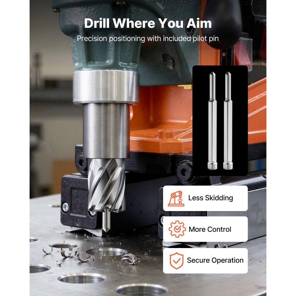 VEVOR Annular Cutter Set, 4 pcs Weldon Shank Mag Drill Bits Kit, 25.4 mm Cutting Depth, 25.4 mm Cutting Diameter, HSS, 2 Drill Bits with 2 Pilot Pins and Plastic Cases, for Magnetic Drills, Steel
