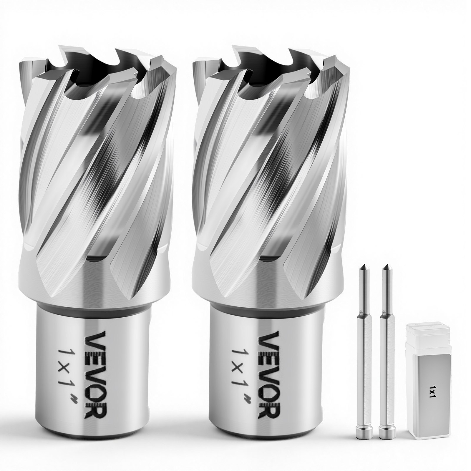 VEVOR Annular Cutter Set, 4 pcs Weldon Shank Mag Drill Bits Kit, 25.4 mm Cutting Depth, 25.4 mm Cutting Diameter, HSS, 2 Drill Bits with 2 Pilot Pins and Plastic Cases, for Magnetic Drills, Steel