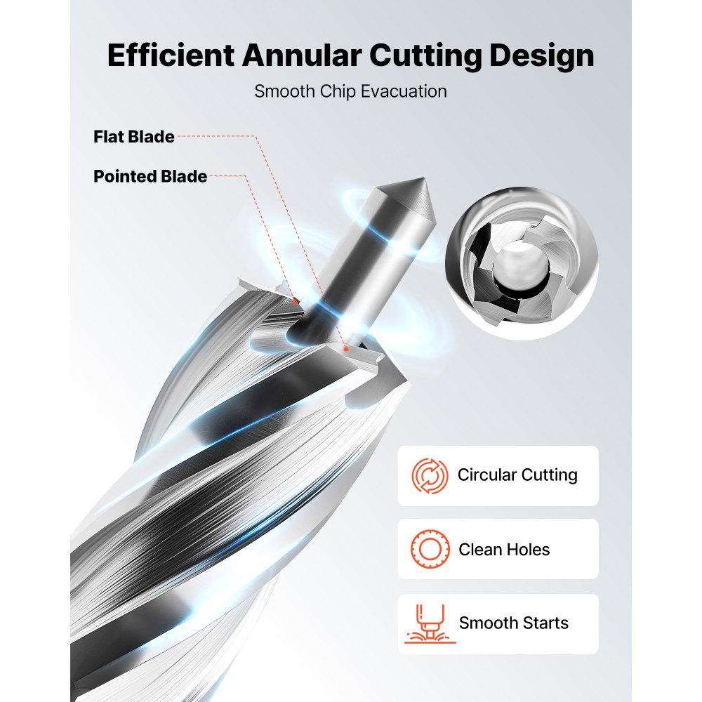 VEVOR Annular Cutter Set, 5 pcs Weldon Shank Mag Drill Bits Kit, 25.4 mm Cutting Depth, 12.7 mm Cutting Diameter, HSS, 3 Drill Bits with 2 Pilot Pins and 3 Plastic Cases, for Magnetic Drills, Steel