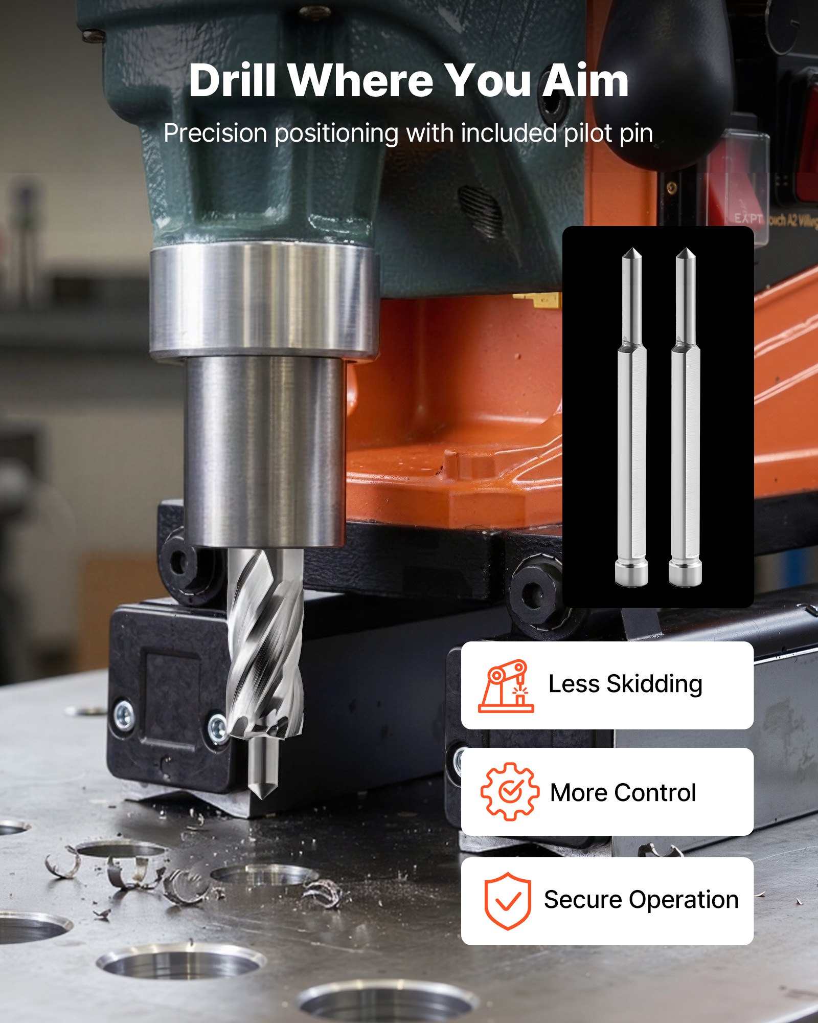 VEVOR Annular Cutter Set, 5 pcs Weldon Shank Mag Drill Bits Kit, 25.4 mm Cutting Depth, 12.7 mm Cutting Diameter, HSS, 3 Drill Bits with 2 Pilot Pins and 3 Plastic Cases, for Magnetic Drills, Steel