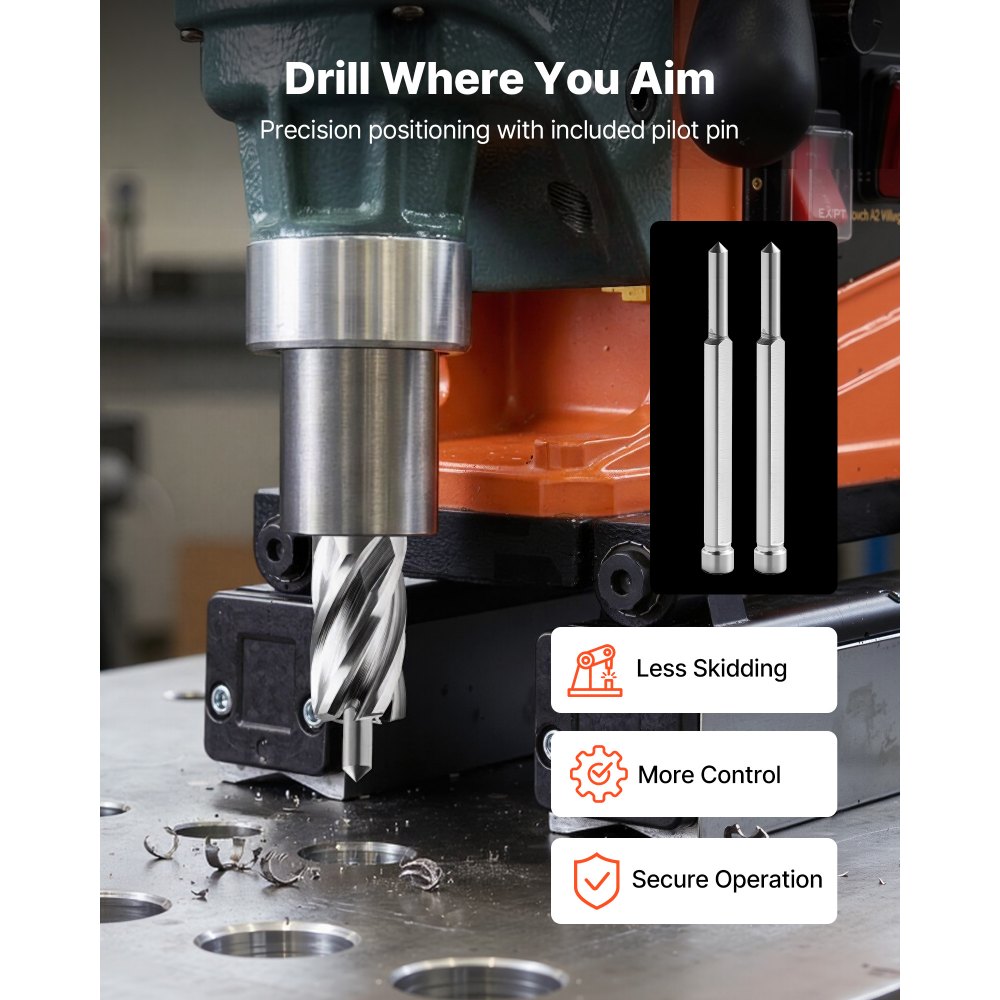 VEVOR Annular Cutter Set, 5 pcs Weldon Shank Mag Drill Bits Kit, 25.4 mm Cutting Depth, 12.7 / 15.87 / 25.4 mm Cutting Dia, HSS, 3 Drill Bits with 2 Pilot Pins and 3 Plastic Cases, for Magnetic Drills