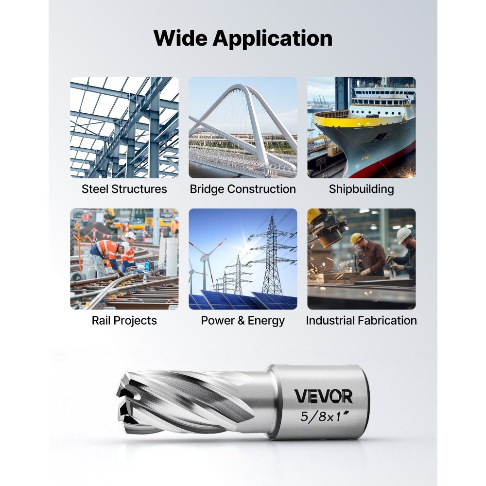 VEVOR Annular Cutter Set, 5 pcs Weldon Shank Mag Drill Bits Kit, 25.4 mm Cutting Depth, 12.7 / 15.87 / 25.4 mm Cutting Dia, HSS, 3 Drill Bits with 2 Pilot Pins and 3 Plastic Cases, for Magnetic Drills