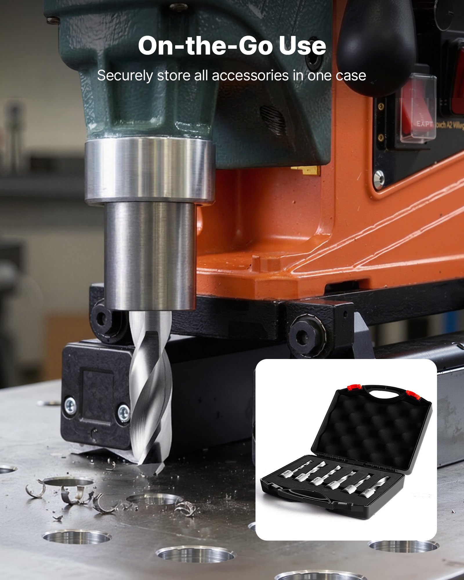 Zestaw wierteł rdzeniowych HSS VEVOR, chwyt Weldon, 6 elementów, zestaw wierteł magnetycznych, średnica cięcia 6,35–14,28 mm, 6 wierteł w plastikowej kasecie, głębokość cięcia 50,8 mm, idealny do wiertarek magnetycznych, stali, aluminium, miedzi