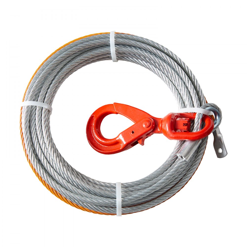 Zawiesie linowe VEVOR 9,5 mm x 30,5 m, wytrzymałość na zerwanie liny 67,6 kN, lina leśna z obrotowym hakiem, lina podnosząca, lina stalowa, lina holownicza, idealna do quadów, UTV, samochodów, SUV-ów lub dużych pojazdów terenowych
