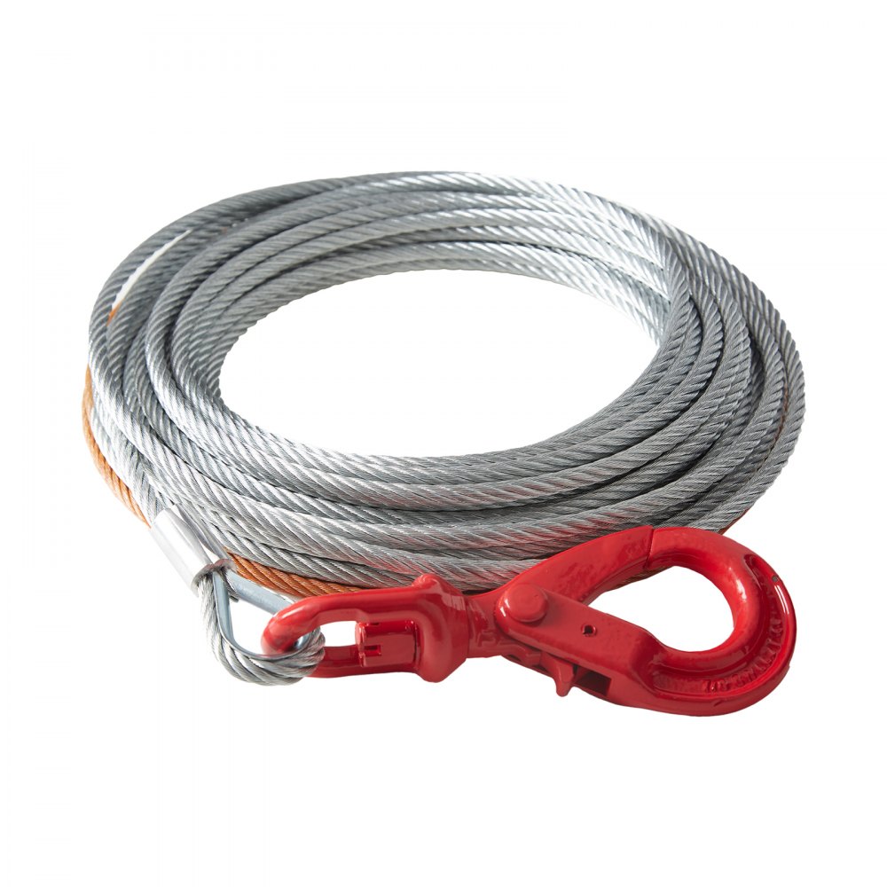 Zawiesie linowe VEVOR 9,5 mm x 30,5 m, wytrzymałość na zerwanie liny 67,6 kN, lina leśna z obrotowym hakiem, lina podnosząca, lina stalowa, lina holownicza, idealna do quadów, UTV, samochodów, SUV-ów lub dużych pojazdów terenowych