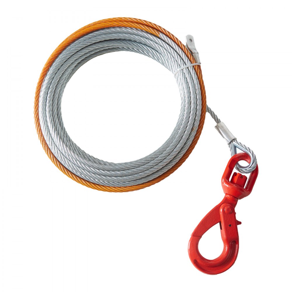 Zawiesie linowe VEVOR 9,5 mm x 30,5 m, wytrzymałość na zerwanie liny 67,6 kN, lina leśna z obrotowym hakiem, lina podnosząca, lina stalowa, lina holownicza, idealna do quadów, UTV, samochodów, SUV-ów lub dużych pojazdów terenowych