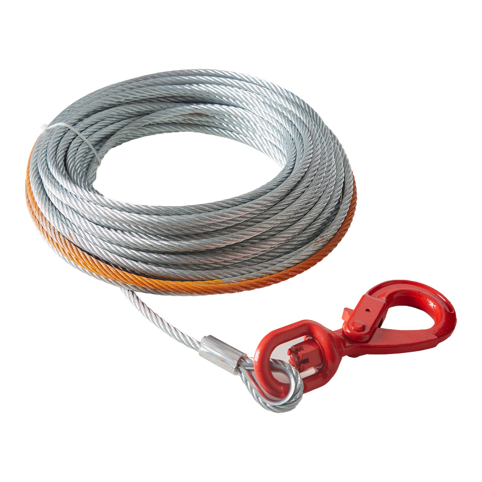 Zawiesie linowe VEVOR 9,5 mm x 30,5 m, wytrzymałość na zerwanie liny 67,6 kN, lina leśna z obrotowym hakiem, lina podnosząca, lina stalowa, lina holownicza, idealna do quadów, UTV, samochodów, SUV-ów lub dużych pojazdów terenowych