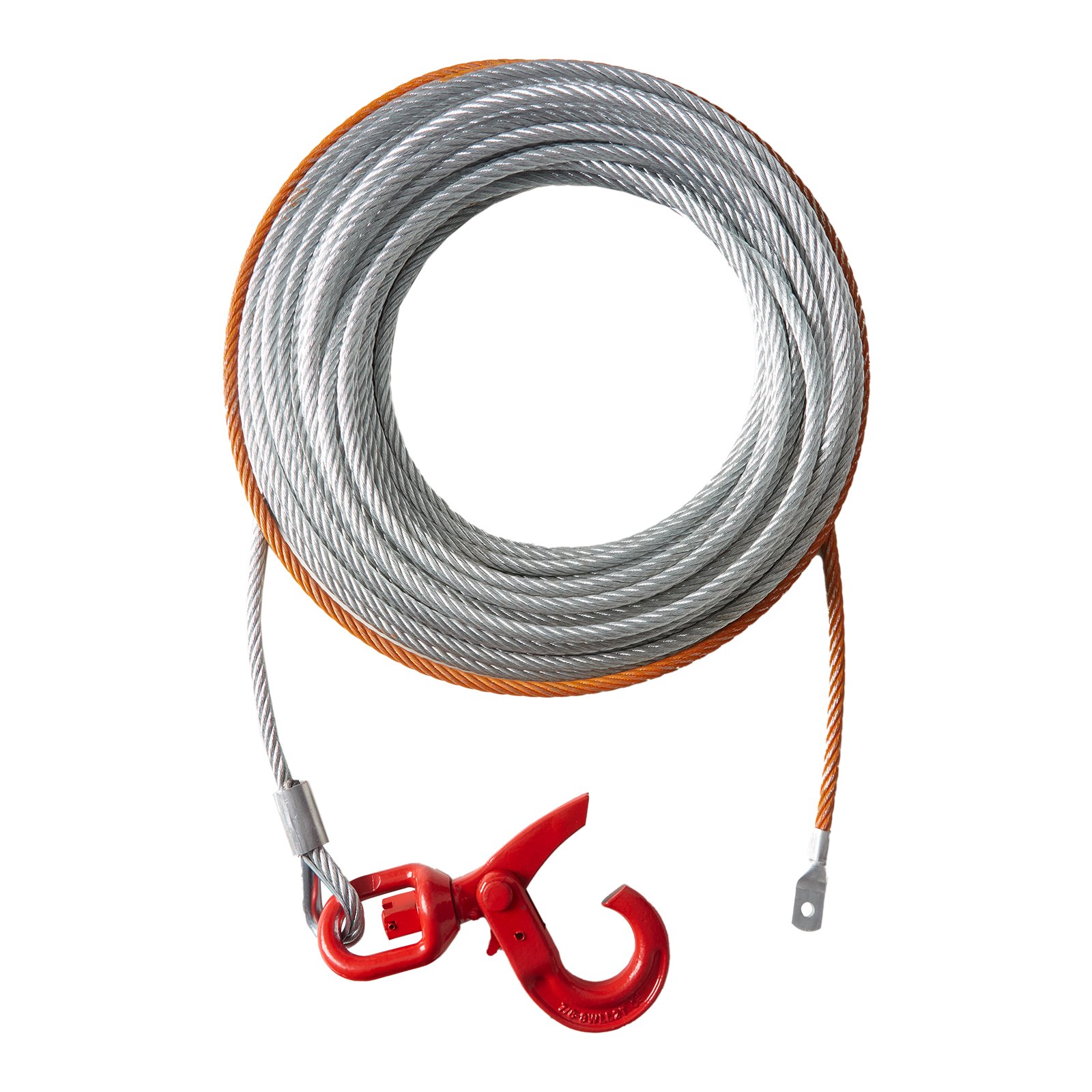 Zawiesie linowe VEVOR 9,5 mm x 30,5 m, wytrzymałość na zerwanie liny 67,6 kN, lina leśna z obrotowym hakiem, lina podnosząca, lina stalowa, lina holownicza, idealna do quadów, UTV, samochodów, SUV-ów lub dużych pojazdów terenowych