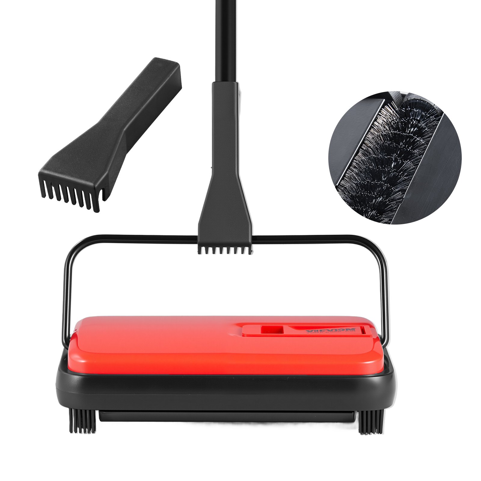 VEVOR Manual Carpet Sweeper, Floor Sweeper with 300 ml Dust Container Capacity, 17 cm Cleaning Width, Sweeper for Home Office Carpets, Pet Hair, Dust, Carpet Cleaning, Red
