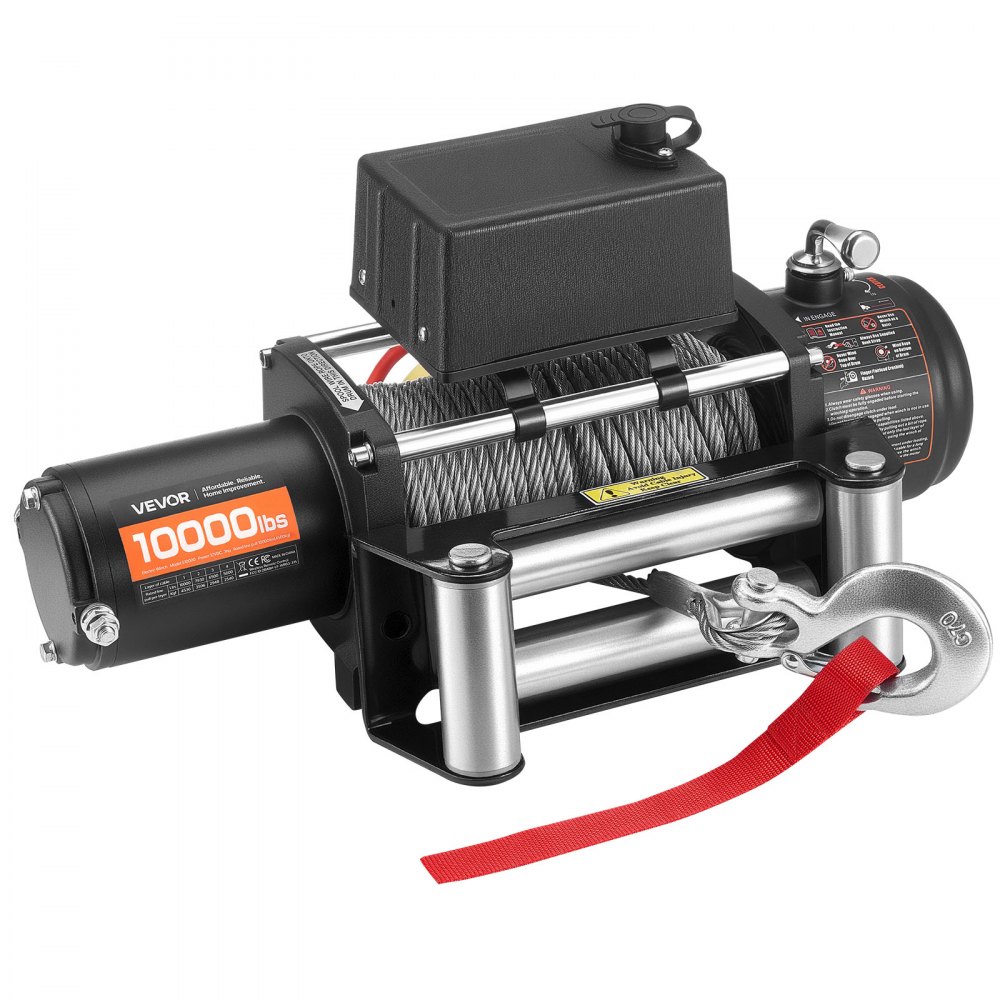 Wyciągarka elektryczna VEVOR, 4500 kg, 12 V DC, do samochodów ciężarowych, z liną stalową Φ 8,3 mm x 19,8 m, z bezprzewodowym i przewodowym pilotem, IP55 do holowania SUV-ów, jeepów, przyczep, łodzi i pojazdów terenowych