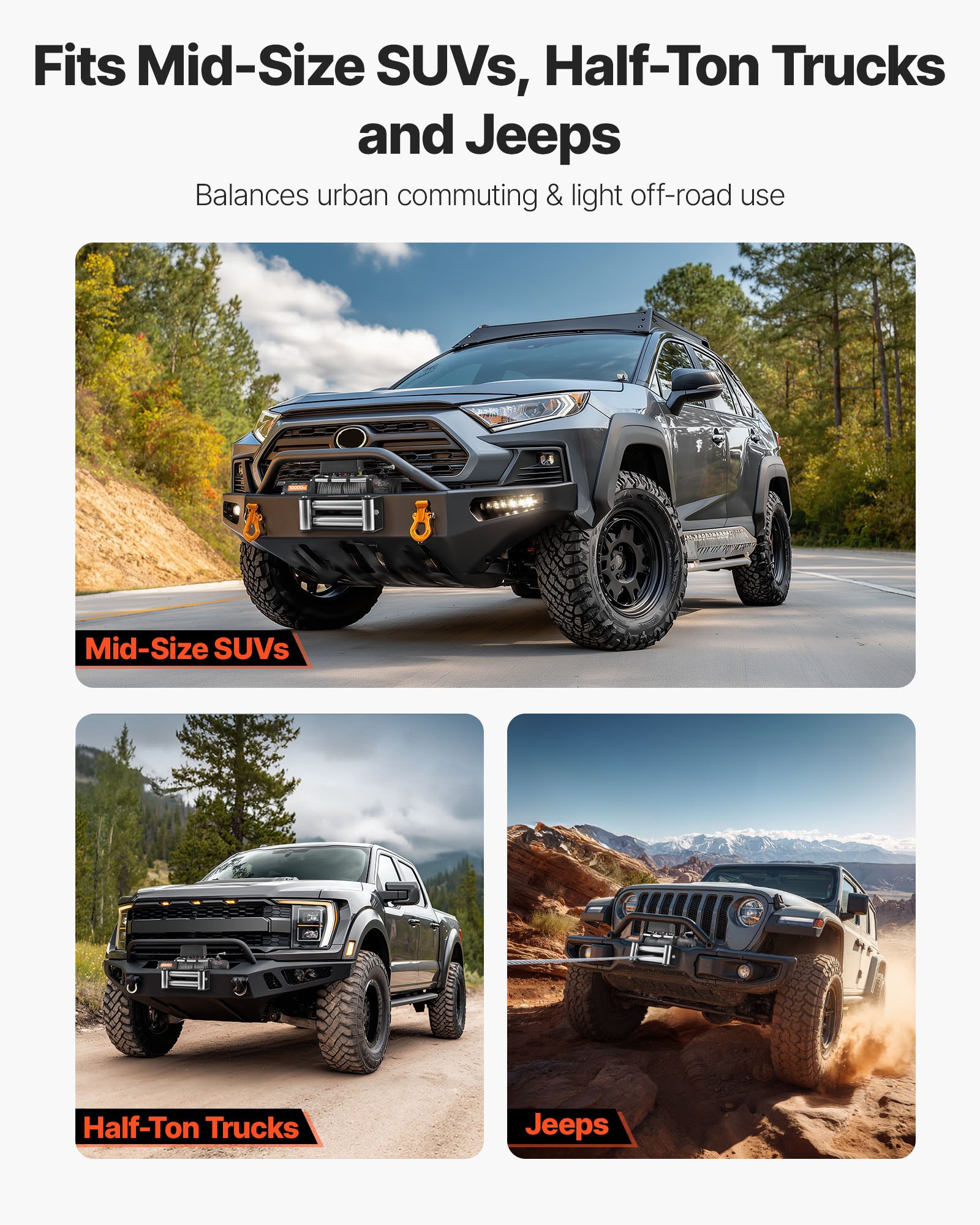 Wyciągarka elektryczna VEVOR, 4500 kg, 12 V DC, do samochodów ciężarowych, z liną stalową Φ 8,3 mm x 19,8 m, z bezprzewodowym i przewodowym pilotem, IP55 do holowania SUV-ów, jeepów, przyczep, łodzi i pojazdów terenowych