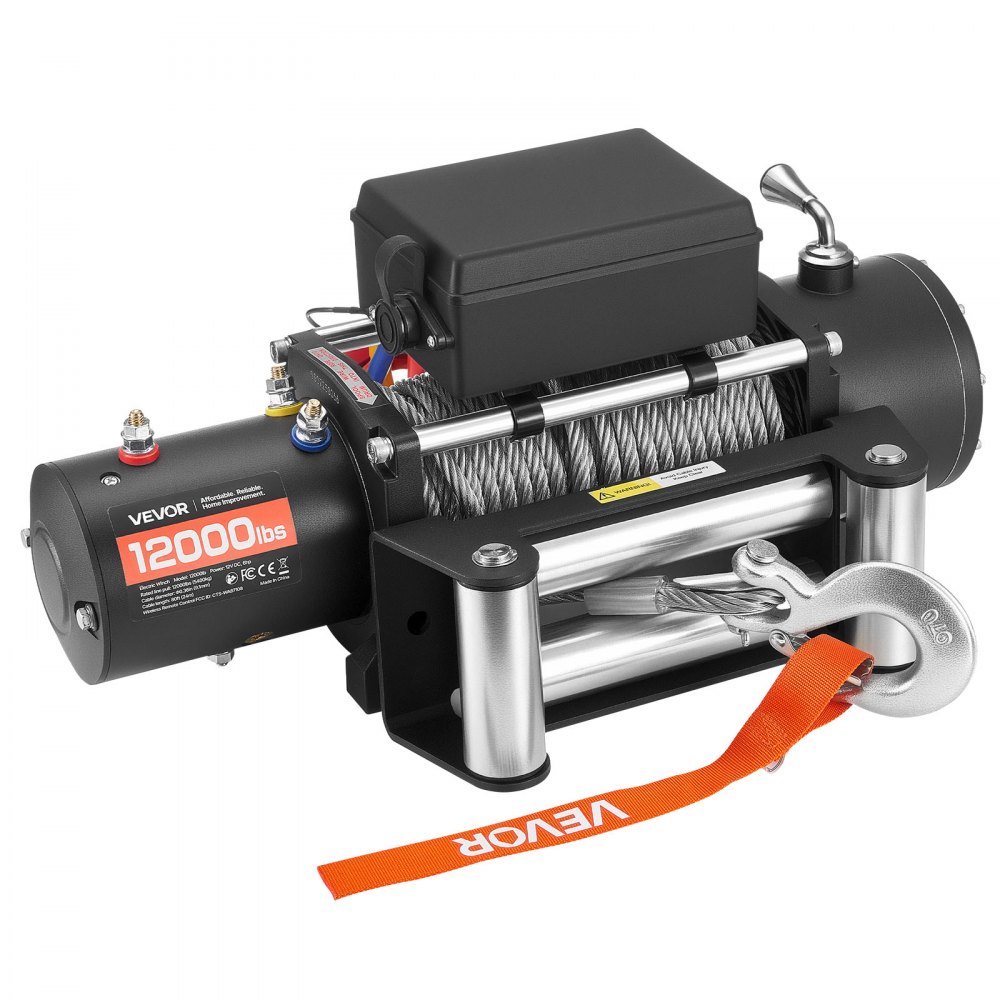 Wyciągarka elektryczna VEVOR, 5400 kg, 12 V DC, z liną stalową o długości 24 m, bezprzewodowym i przewodowym pilotem, IP55, do holowania SUV-ów, jeepów, przyczep, łodzi i pojazdów terenowych