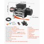 Wyciągarka elektryczna VEVOR, 5400 kg, 12 V DC, z liną stalową o długości 24 m, bezprzewodowym i przewodowym pilotem, IP55, do holowania SUV-ów, jeepów, przyczep, łodzi i pojazdów terenowych