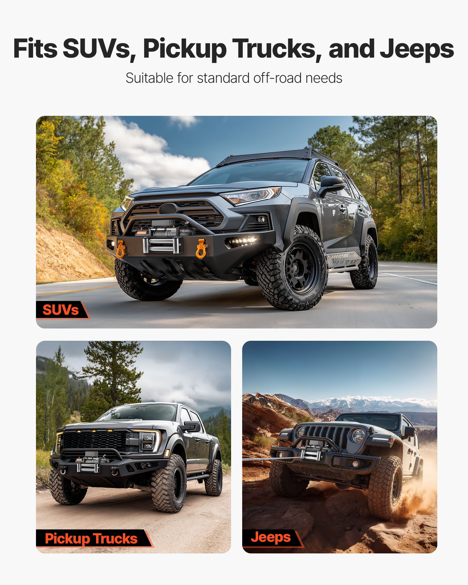 Wyciągarka elektryczna VEVOR, udźwig 5400 kg, 12 V DC, do samochodów ciężarowych, z liną stalową Φ 9,1 mm x 26 m, z bezprzewodowym i przewodowym pilotem, odpowiednia do holowania SUV-ów, jeepów, przyczep, łodzi i pojazdów terenowych