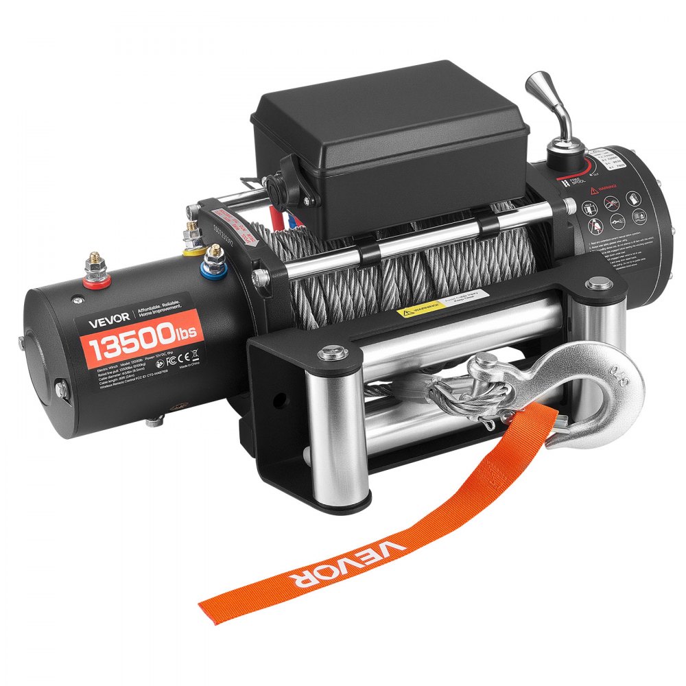 Wyciągarka elektryczna VEVOR, 6100 kg, 12 V DC, z liną 24 m, bezprzewodowym i przewodowym pilotem, IP55, do holowania SUV-ów, jeepów, przyczep, łodzi i pojazdów terenowych