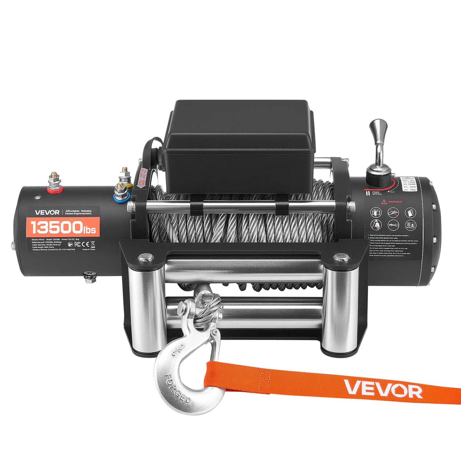 Wyciągarka elektryczna VEVOR, 6100 kg, 12 V DC, z liną 24 m, bezprzewodowym i przewodowym pilotem, IP55, do holowania SUV-ów, jeepów, przyczep, łodzi i pojazdów terenowych