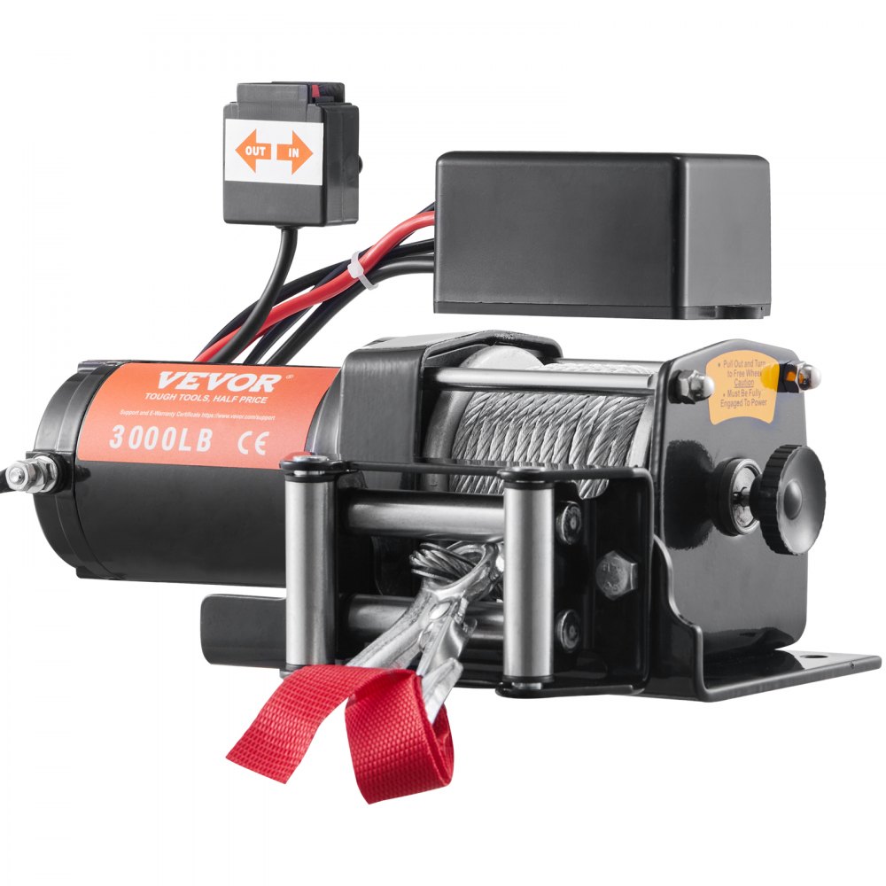 Wciągarka elektryczna VEVOR 12V 3000lbs / 1361kg Kabel wciągarki silnika terenowego Wciągarka elektryczna Stalowa linka z bezprzewodowym pilotem Czarny Idealny do średniej wielkości SUV-ów, ciężarówek, a nawet jachtów