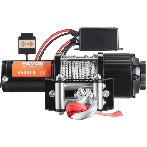 Wciągarka elektryczna VEVOR 12V 4500lbs / 2041kg Kabel wciągarki silnika terenowego Wciągarka elektryczna Stalowa linka z przewodowym pilotem Czarny Idealny do średniej wielkości dużych SUV-ów, ciężarówek, a nawet jachtów
