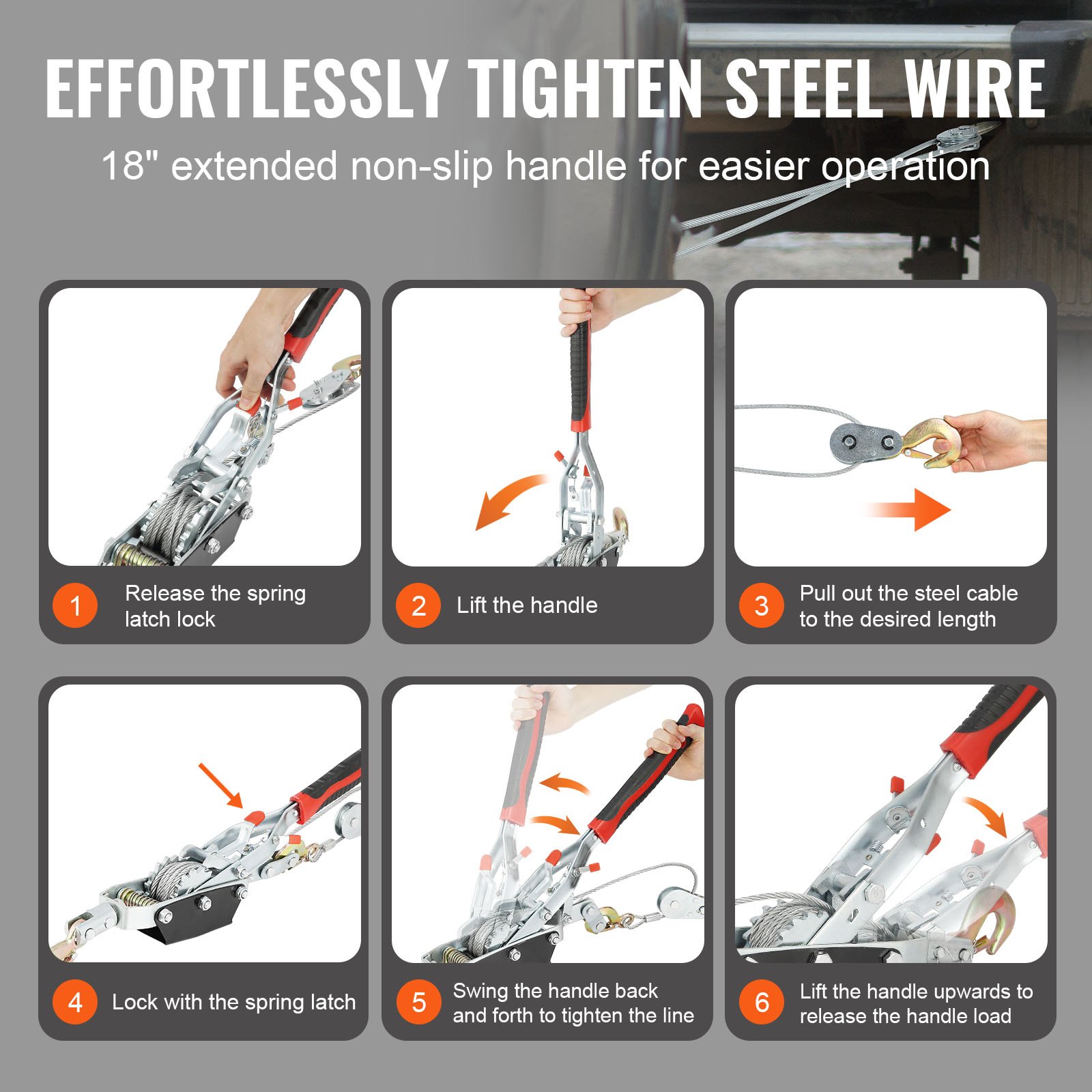 Wciągarka VEVOR Power Pulling Wciągarka 4 tony 8818 funtów Wytrzymały wciągnik 3 haki