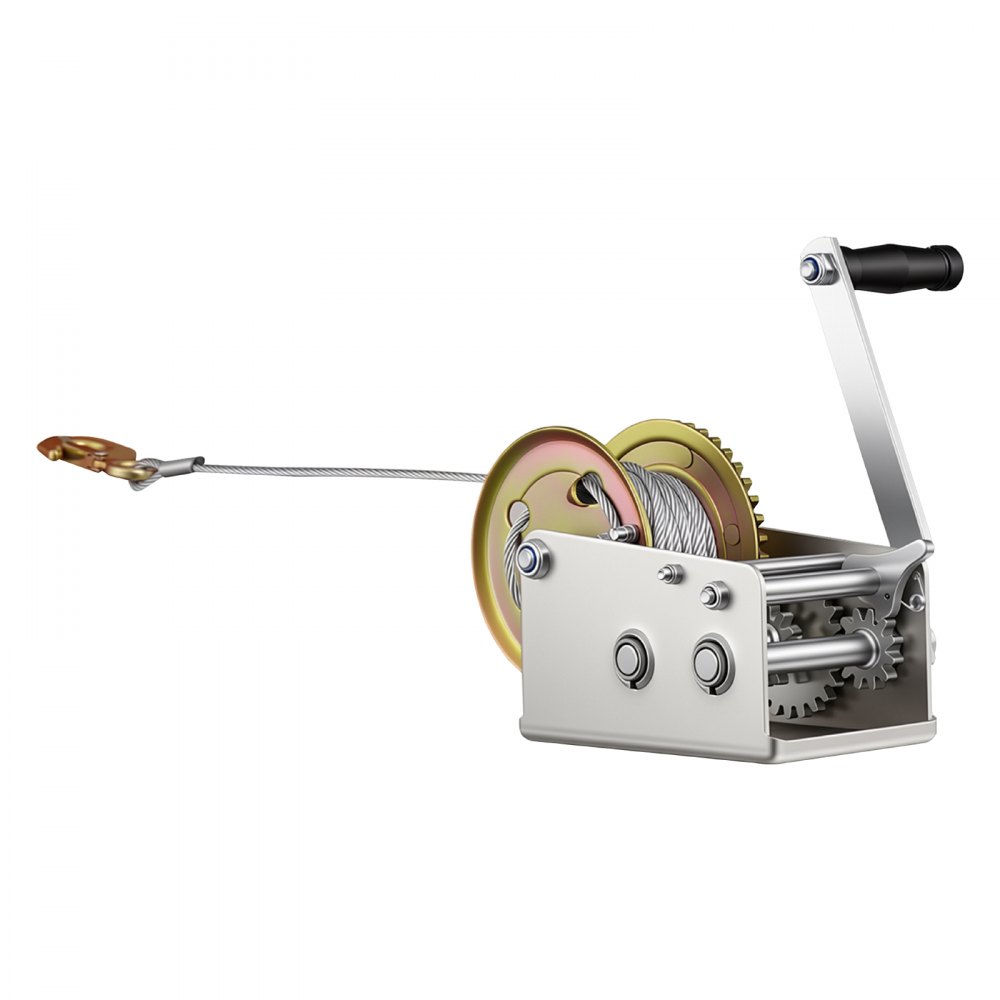VEVOR Boat Winch, 1588 kg Hand Winch, Heavy Duty Manual Rope Crank with 10m Steel Wire, Portable Two-Way Ratchet, 2 Speed Switchable, Anti-Slip Handle Gear for Boat Trailer ATV Towing