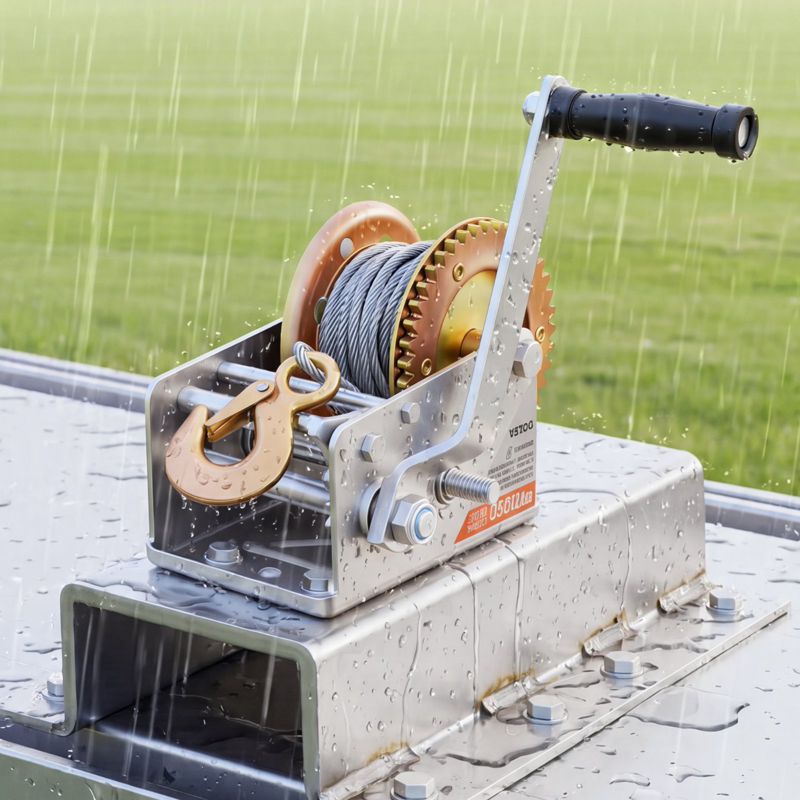 VEVOR Boat Winch, 1588 kg Hand Winch, Heavy Duty Manual Rope Crank with 10m Steel Wire, Portable Two-Way Ratchet, 2 Speed Switchable, Anti-Slip Handle Gear for Boat Trailer ATV Towing