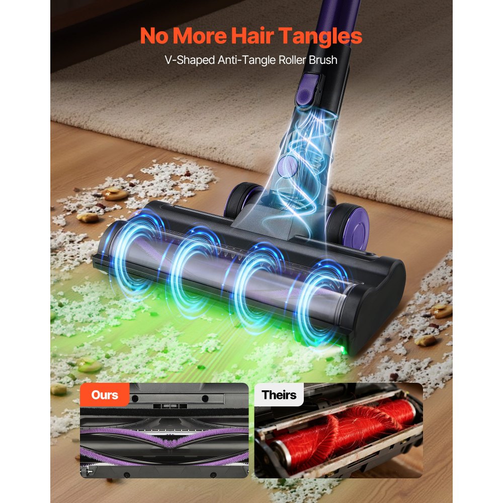 VEVOR Cordless Vacuum Cleaner, 25KPA Max Powerful Suction, Rechargeable Anti-Tangle Stick Vacuum with Dust Cup, Lightweight Handheld Vac with 35mins Runtime for Home, Carpet, Pet Hair, Hard Floor