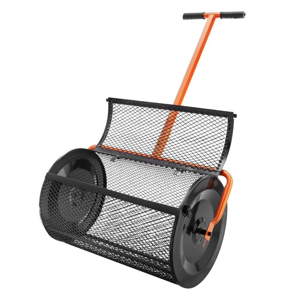 VEVOR Steel Compost Spreader, Peat Moss Spreader, 1.27x2cm Mesh Basket, Garden Lawn Spreader, Handle Length Adjustable from 62 to 67.5cm, 61cm Metal Mesh Basket, Ideal for Fertilizers such as Compost, Manure, Soil, and Peat Moss