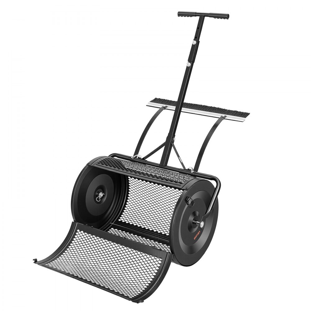 Rozrzutnik kompostu VEVOR 76,5 l, 61 cm, rozrzutnik torfu z uchwytem do pchania i ciągnięcia, rozrzutnik torfu, 4-stopniowa regulacja wysokości, stalowy wałek kompostowy malowany proszkowo, rozrzutnik obornika do sadzenia i siewu, czarny