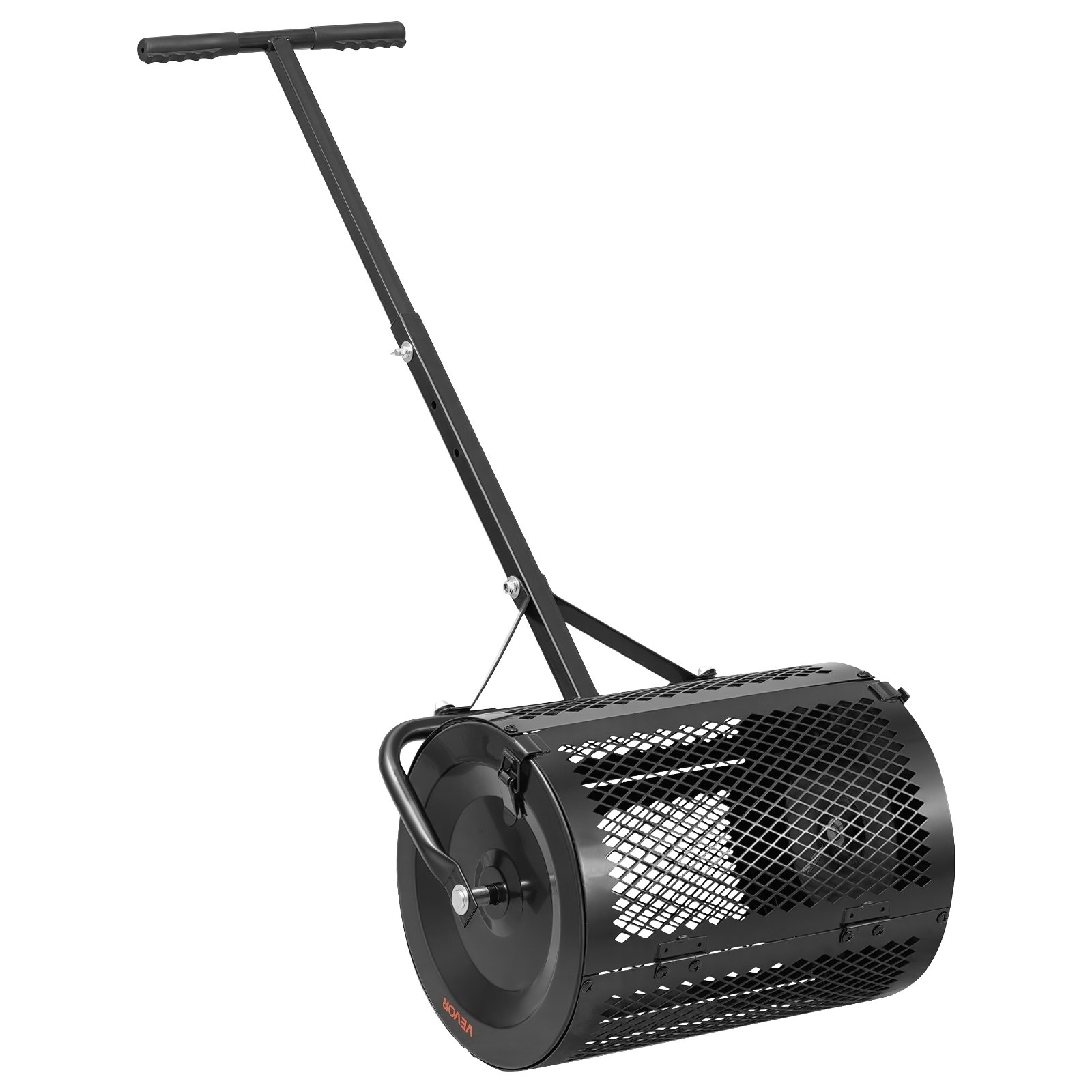 Rozrzutnik kompostu VEVOR 34 l, szerokość 42 cm, rozrzutnik torfu z uchwytem w kształcie litery T, rozrzutnik torfu, 3-stopniowa regulacja wysokości, stalowy wałek kompostowy malowany proszkowo, rozrzutnik obornika do sadzenia i siewu, czarny